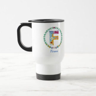 Taza De Viaje Letras florales iniciales "F" con nombre personali