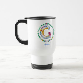 Taza De Viaje Letras florales iniciales "G" con nombre personali