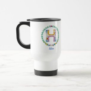 Taza De Viaje Letras florales iniciales "H" con nombre personali