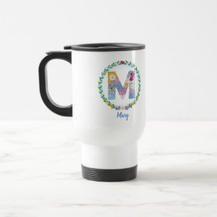 Taza De Viaje Letras florales iniciales "M" con nombre personali