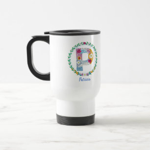 Taza De Viaje Letras florales iniciales "P" con nombre personali