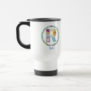 Taza De Viaje Letras florales iniciales "R" con nombre personali