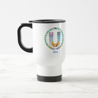 Taza De Viaje Letras florales iniciales "U" con nombre personali