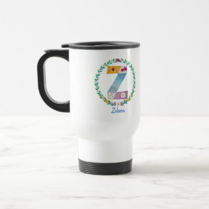 Taza De Viaje Letras florales iniciales "Z" con nombre personali