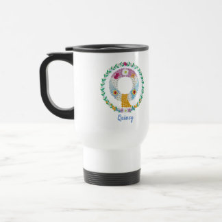 Taza De Viaje Letras florales "Q" iniciales con nombre personali