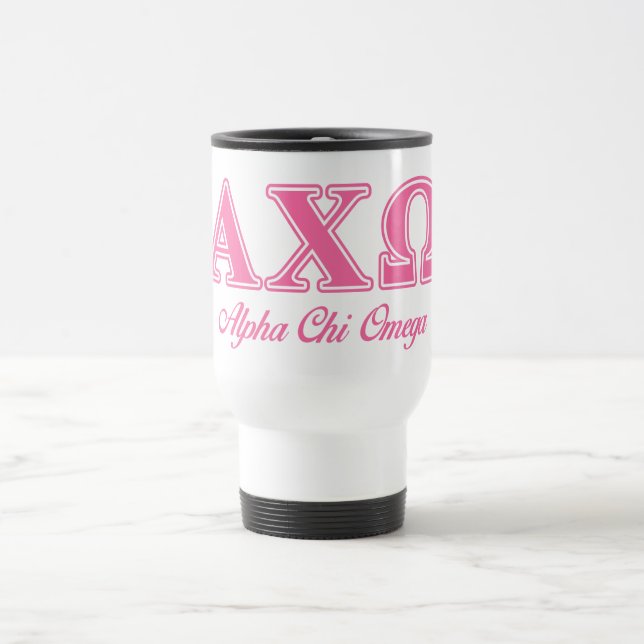 Taza De Viaje Letras rosadas de Omega de la ji de Alphi (Centro)