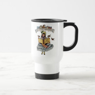 Taza De Viaje Libro de niña vintage y Papá Noel de Navidad