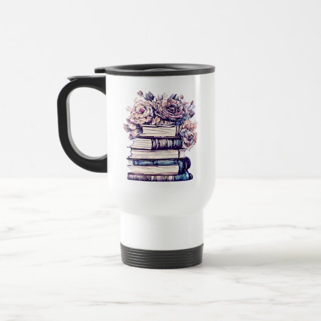 Taza De Viaje Libros y Rosas antiguos personalizados (Izquierda)