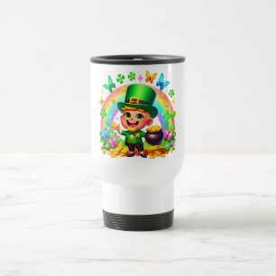 Taza De Viaje Lindo duende del arcoíris con oro