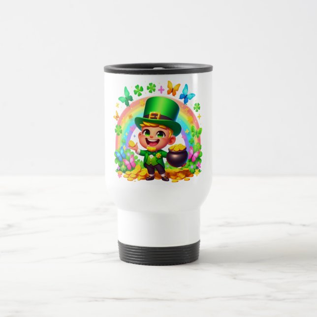 Taza De Viaje Lindo duende del arcoíris con oro (Centro)
