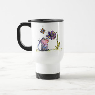 Taza De Viaje Lindo ratón y flor caprichosos