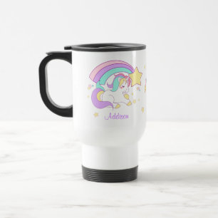 Taza De Viaje Lindo Unicornio Mágico Arcoíris Personalizado Hech