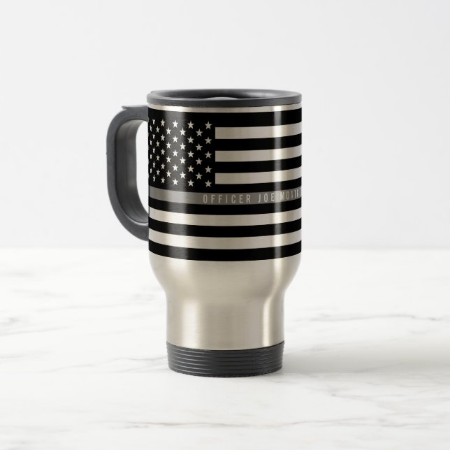 Taza De Viaje Línea gris fina monograma de la bandera grande (Anverso izquierdo)