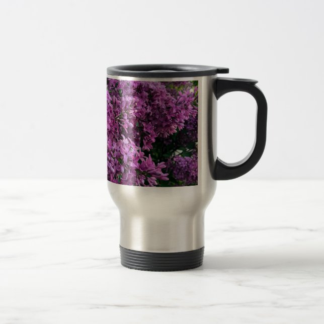 Taza De Viaje Línlacas rosadas púrpura | foto floral rosa románt (Derecha)