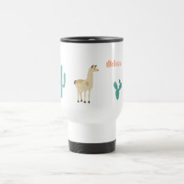 Taza De Viaje Llama y cactus en blanco añaden un nombre