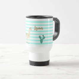 Taza De Viaje Llama y cactus sobre rayas verdes y blancas