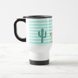 Taza De Viaje Llama y cactus sobre rayas verdes y blancas