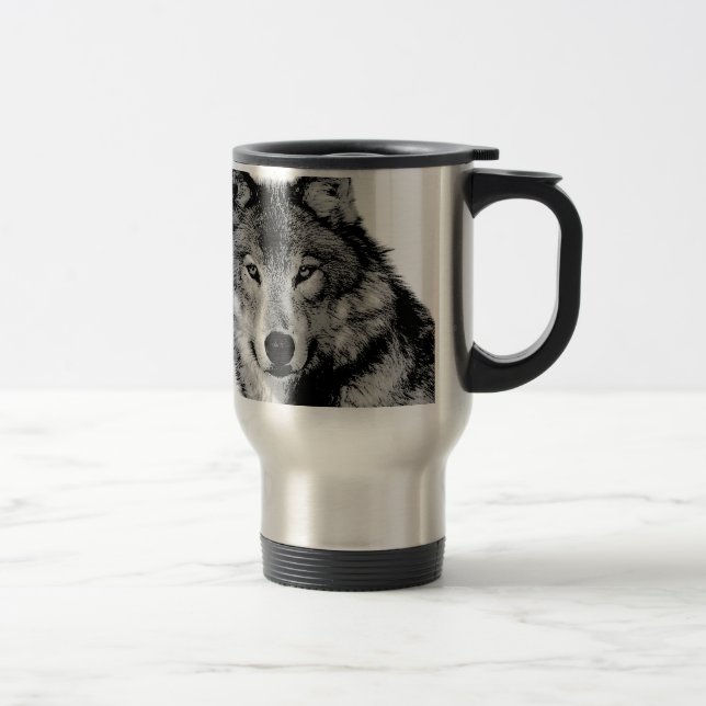 Taza De Viaje Lobo blanco y negro (Derecha)