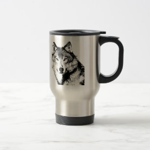 Taza De Viaje Lobo blanco y negro