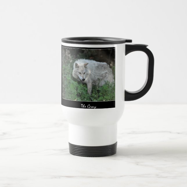 Taza De Viaje Lobo gris blanco foto animal de vida salvaje (Derecha)