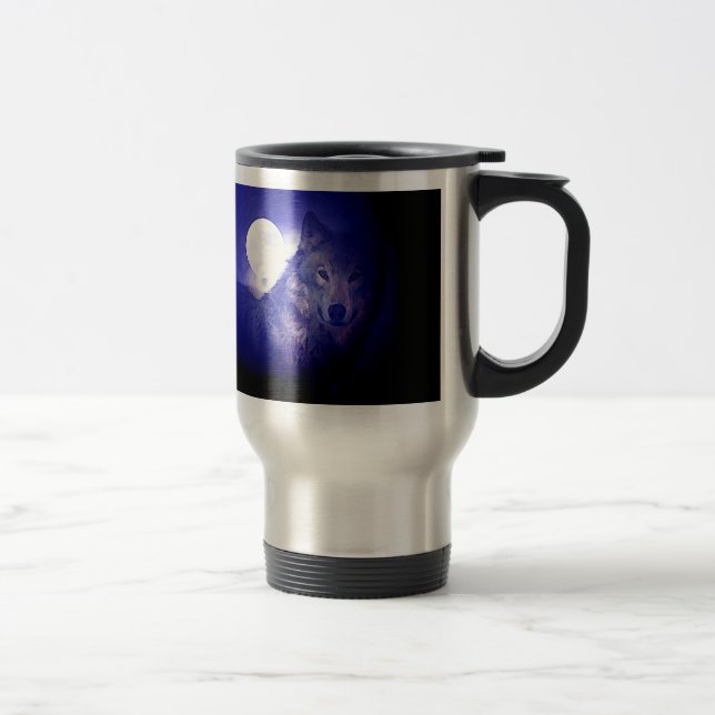 Taza De Viaje Lobo, luna y noche azul (Derecha)