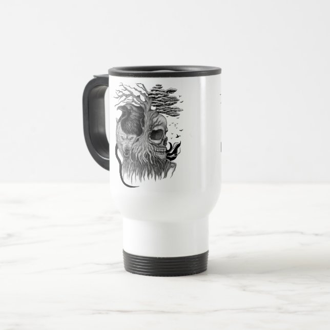 Taza De Viaje Lobo y cuervo con calavera (Anverso izquierdo)