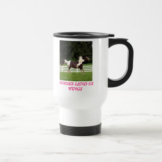 TAZA DE VIAJE LOS CABALLOS PRESTAN LAS ALAS DE LOS E.E.U.U.