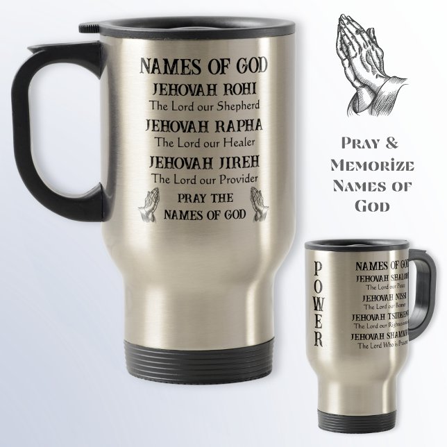 Taza De Viaje Los siete nombres de Jehová, los musulmanes de via (Seven redemptive names of Jehovah. Unique gifts for pastor. 7 names of god and their meaning.)