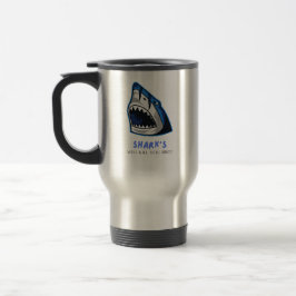 TAZA DE VIAJE LOS TIBURONES TE MATARÁN HERMANO...  CITA DIVERTID