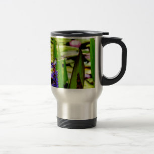 Taza De Viaje Loto de la libélula y flor púrpura