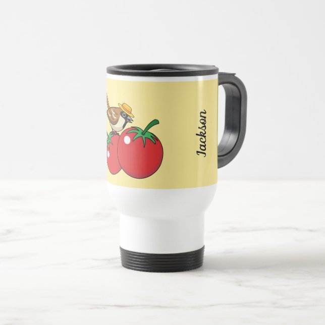 Taza De Viaje Lover Sparrow Orgánico come tomate rojo | Añadir n (Anverso derecho)