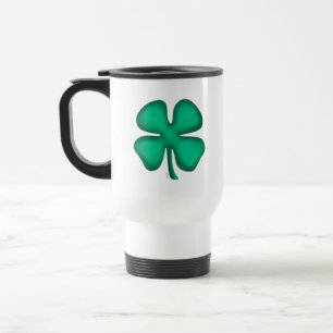 Taza De Viaje Lucky 4 Leaf Irish Clover white travel mug