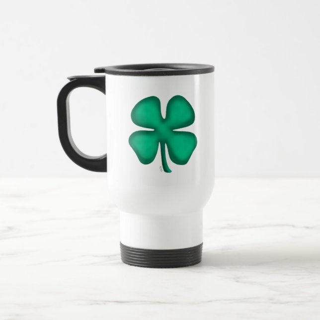 Taza De Viaje Lucky 4 Leaf Irish Clover white travel mug (Izquierda)