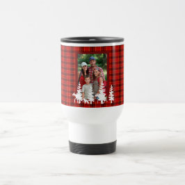 Taza De Viaje Lumberjack patrón de yeso rojo con foto familiar
