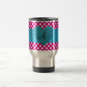 Taza De Viaje Lunares rosados y monograma blanco