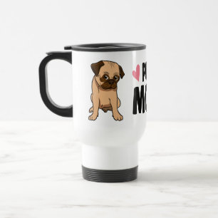 Taza De Viaje Madre de Pug Adorable Dibujo Animado Perro Pug