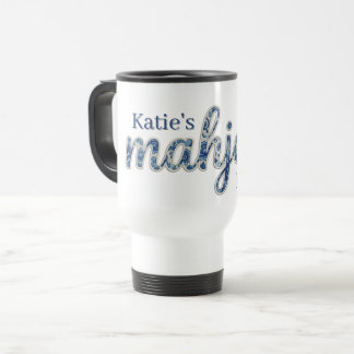 Taza De Viaje Mahjong personalizado floral Chinoiserie Azul