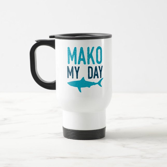 Taza De Viaje Mako marino divertido del retruécano del tiburón (Izquierda)
