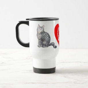 Taza De Viaje Mamá de gato adorable atigrado gris/plata Amor por