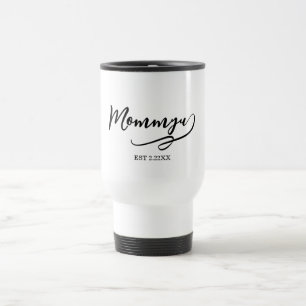 Taza De Viaje Mamá Est elegante negro y blanco