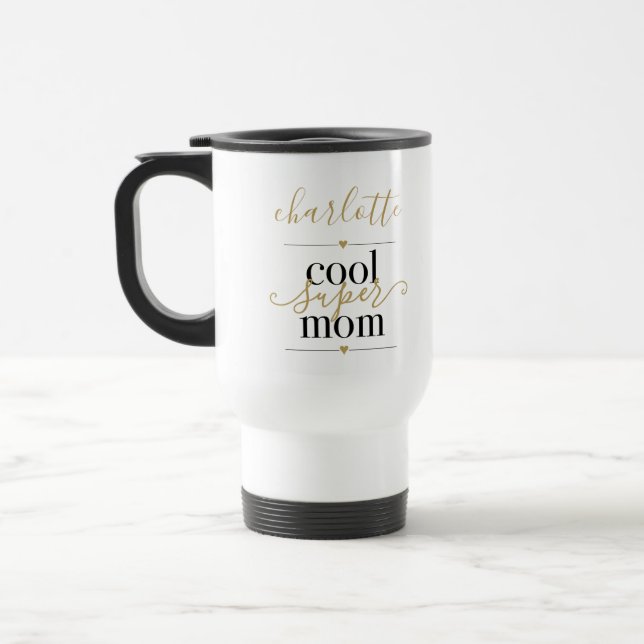 Taza De Viaje Mamá Genial Personalizada Negra y Dorada  (Izquierda)