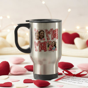 Taza De Viaje Mamá y niño rosa cuadros rojos Día de San Valentín