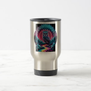 Taza De Viaje Mándala de búho psicodélico - Arte de bosque aluci