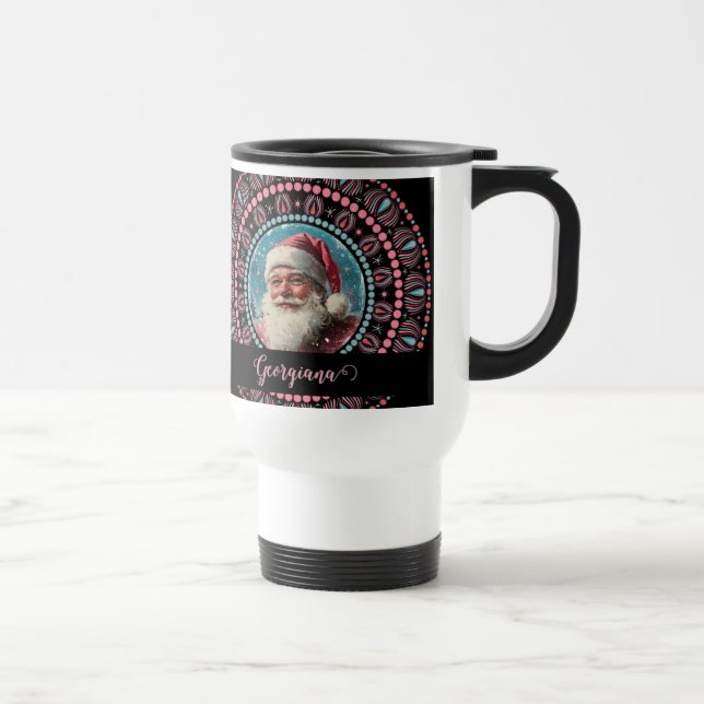 Taza De Viaje Mandala floral Retro Santa Pinkmas personalizada (Derecha)