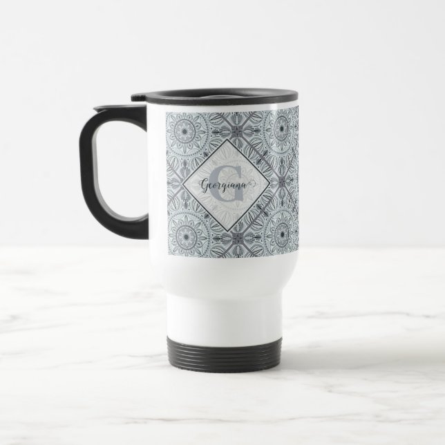 Taza De Viaje Mandala gris de armonía floral y azucarada persona (Izquierda)