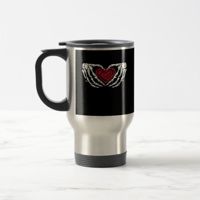 Taza De Viaje Manos de esqueleto con el corazón clásico (Izquierda)