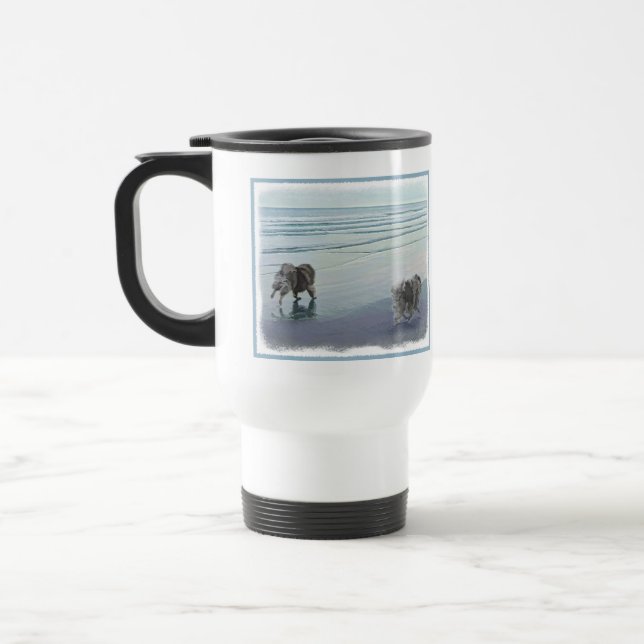 Taza De Viaje Manos en la pintura de perro en la costa (Izquierda)
