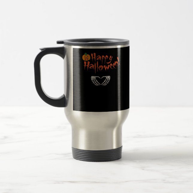 Taza De Viaje Manos Skeleton espumosas. Feliz Halloween. (Izquierda)