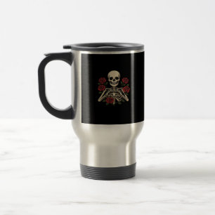 Taza De Viaje Manos Skeleton Heart Con Rosas Rojas - Romántico O
