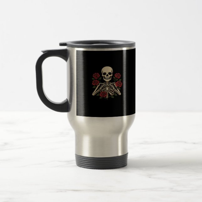 Taza De Viaje Manos Skeleton Heart Con Rosas Rojas - Romántico O (Izquierda)